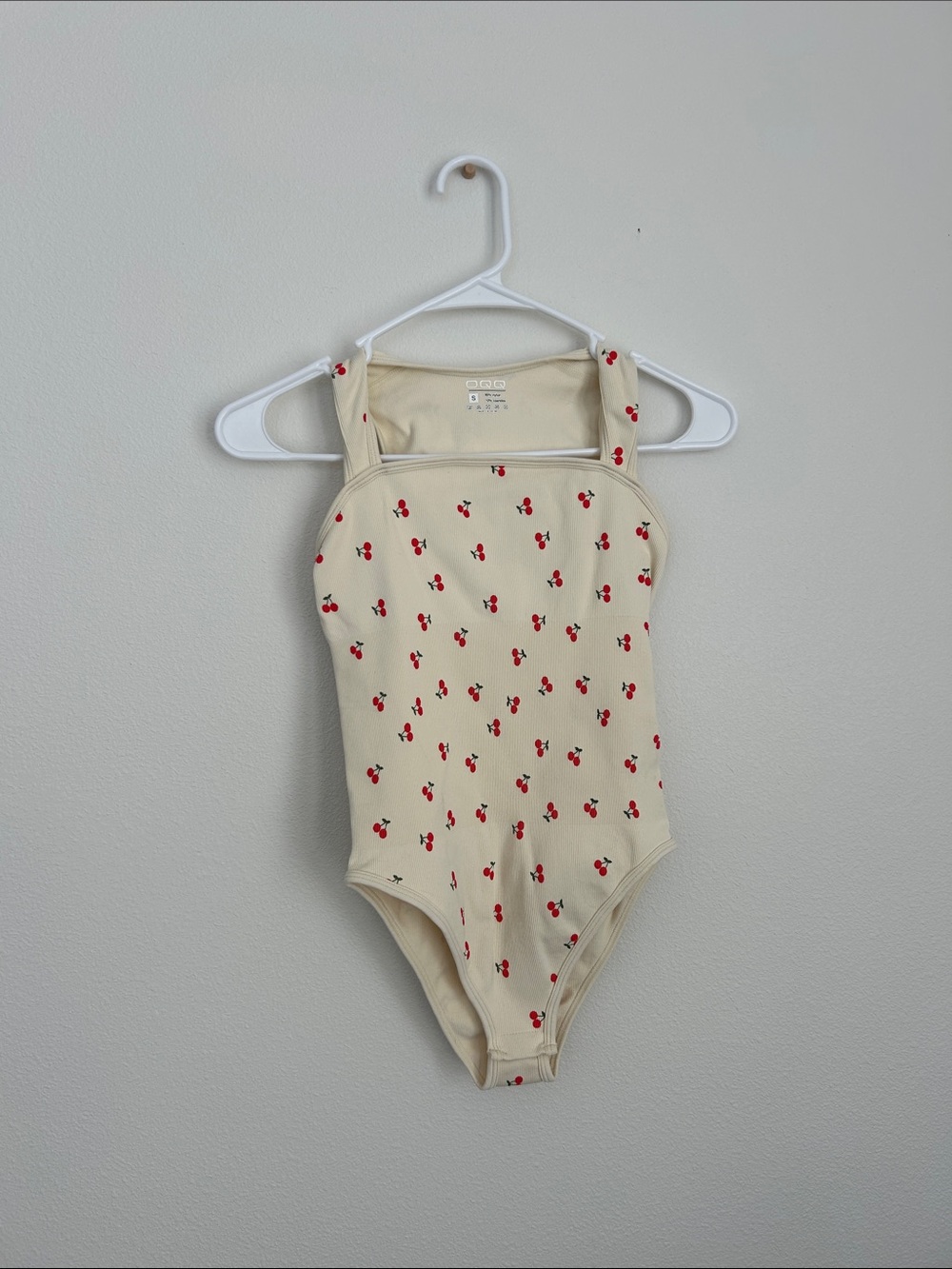 Cream Cherry Print Square Neck Bodysuit